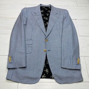 Royal Classic Holland & Sherry Blazer Mens Blue Gingham Skull Lining Sport Coat